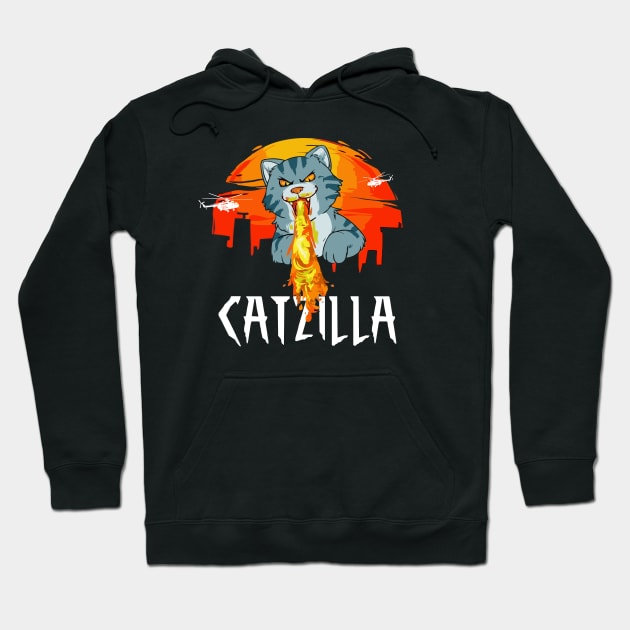 Catzilla Japanese Vintage Sunset Style Cat Kitten Lover Hoodie by candyliu